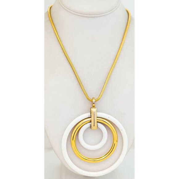 18 inch, Vintage White and Gold Mid Century Multi Ring Necklace - T24 - Picture 2 of 3